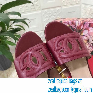 Dolce  &  Gabbana Calfskin Flat Sliders Burgundy With DG Millennials Logo 2021